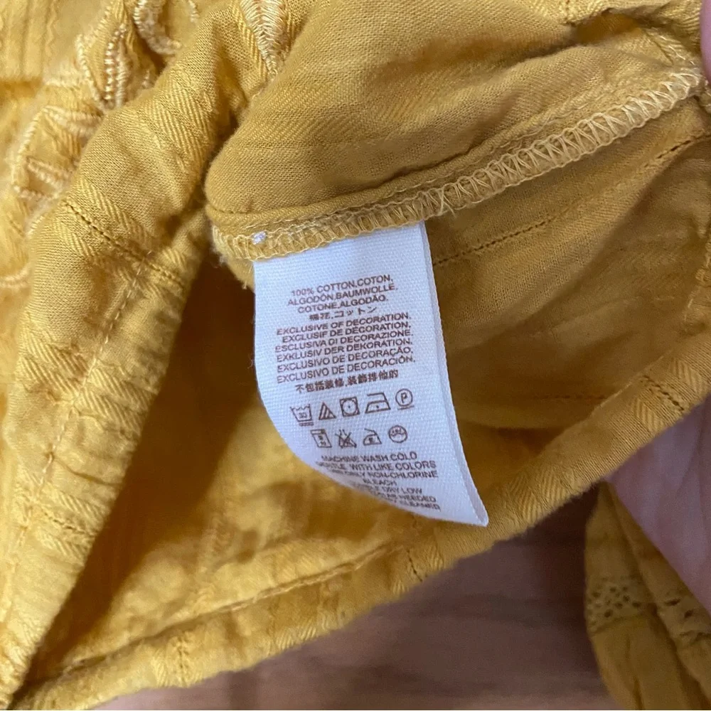 Free People Follow Your Heart yellow mustard gold embroidered button front top